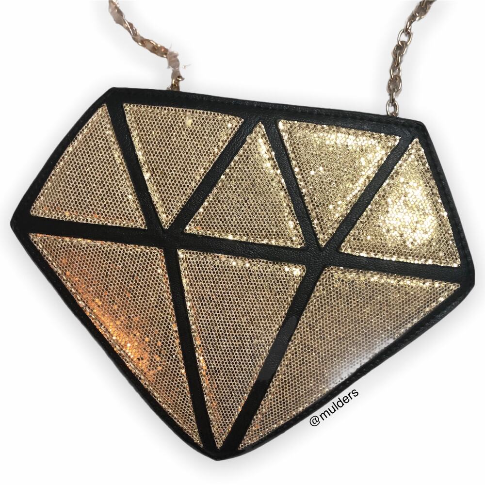 Diamond Shaped Black Faux Leather Pleather Shiny Glitzy Crossbody Bag Purse